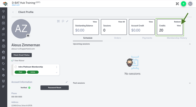 D-BAT Client Profile - View Credits