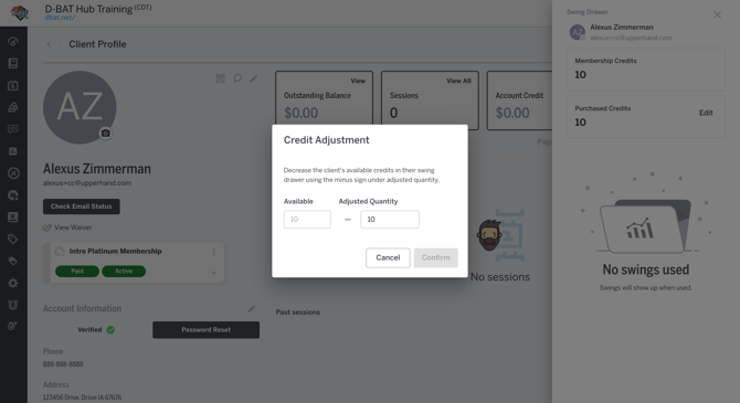 D-BAT Credit Adjustment Modal - Default