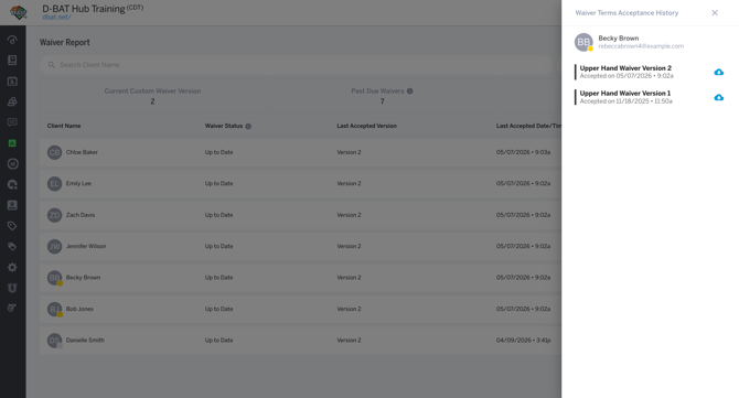 WaiverReport D-BAT - View Client Acceptance History
